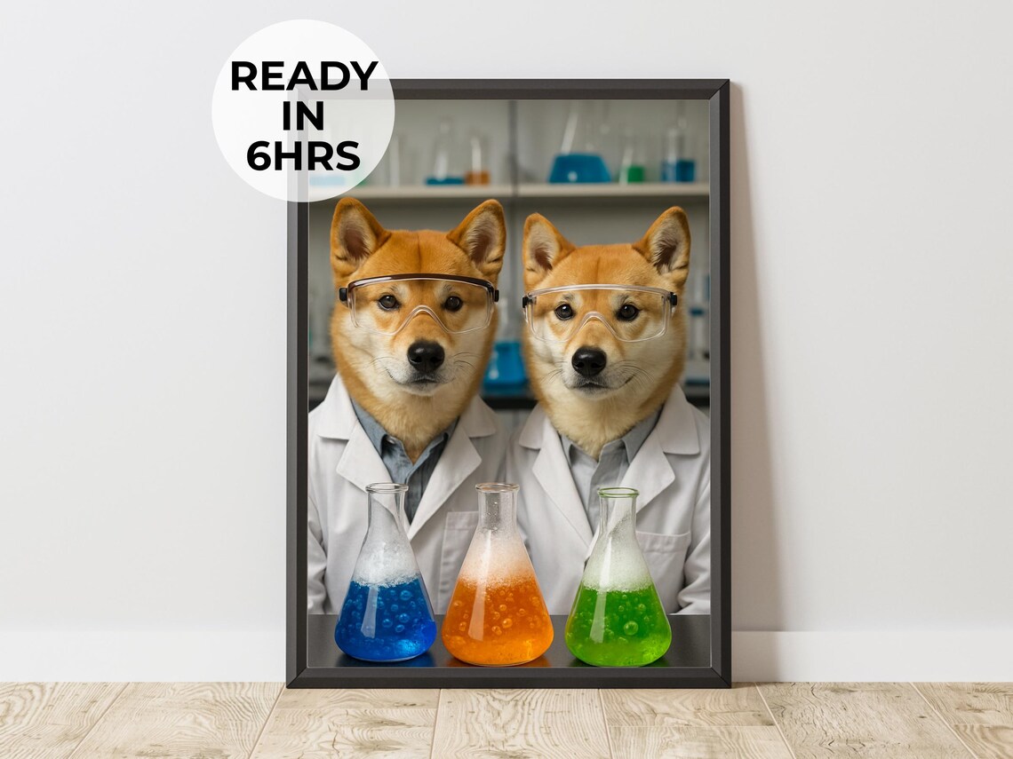 Custom Scientist Pet Portrait Shiba Inu Lab Chemist Personalized Poster