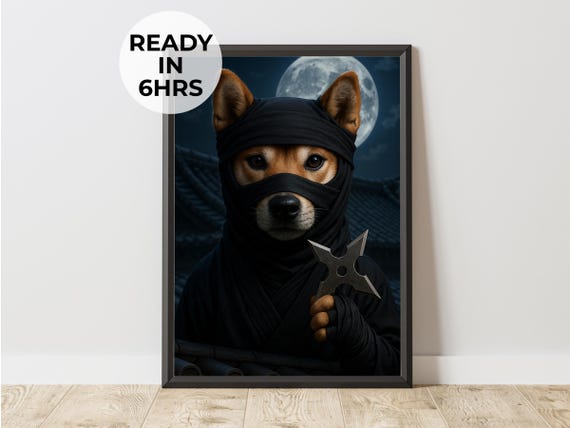 Custom Ninja Pet Portrait Funny Warrior Dog Art