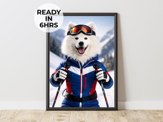 Custom Skiing Pet Portrait Winter Sports Dog Art Gift