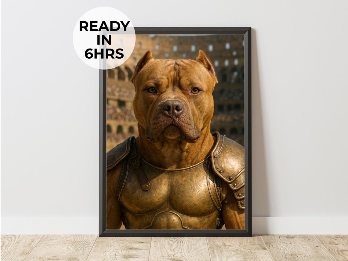 Pitbull Gladiator In Bronze Armor Roman Colosseum Warrior Dog Poster