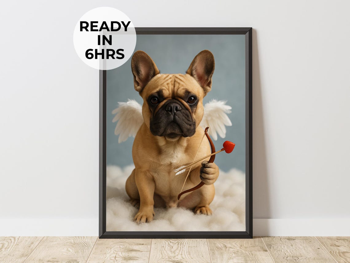 French Bulldog Cupid Angel Wings Valentines Day Cute Dog Poster