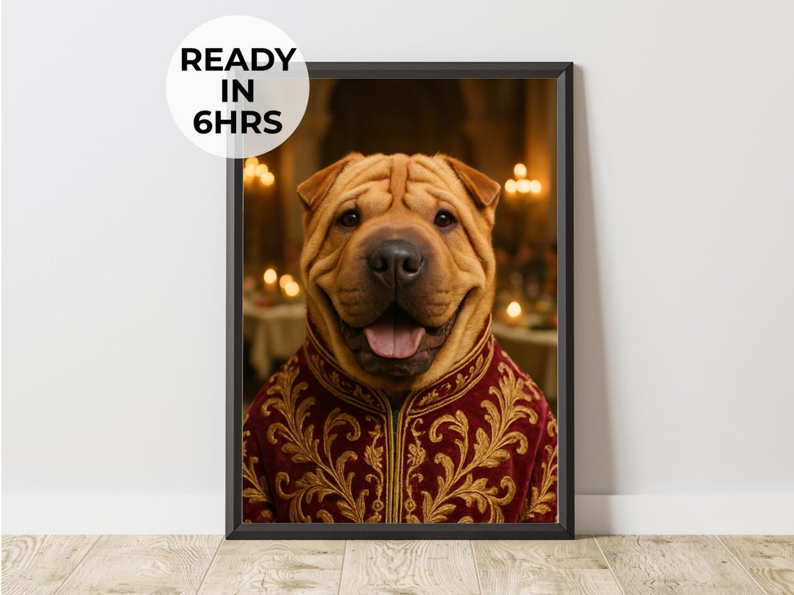 Shar Pei Dog Regal Velvet Robe Royal Pet Portrait Noble Poster