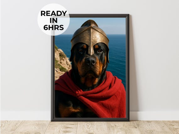 Custom Spartan Pet Portrait Greek Warrior Art Funny Gift