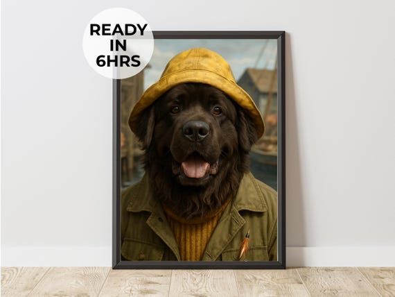Custom Fisherman Pet Portrait Funny Dog Or Cat Art