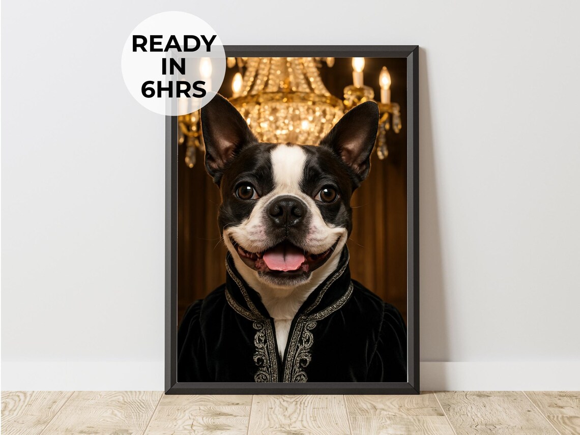 Boston Terrier Aristocrat Costume Pet Portrait Royal Dog Art Print