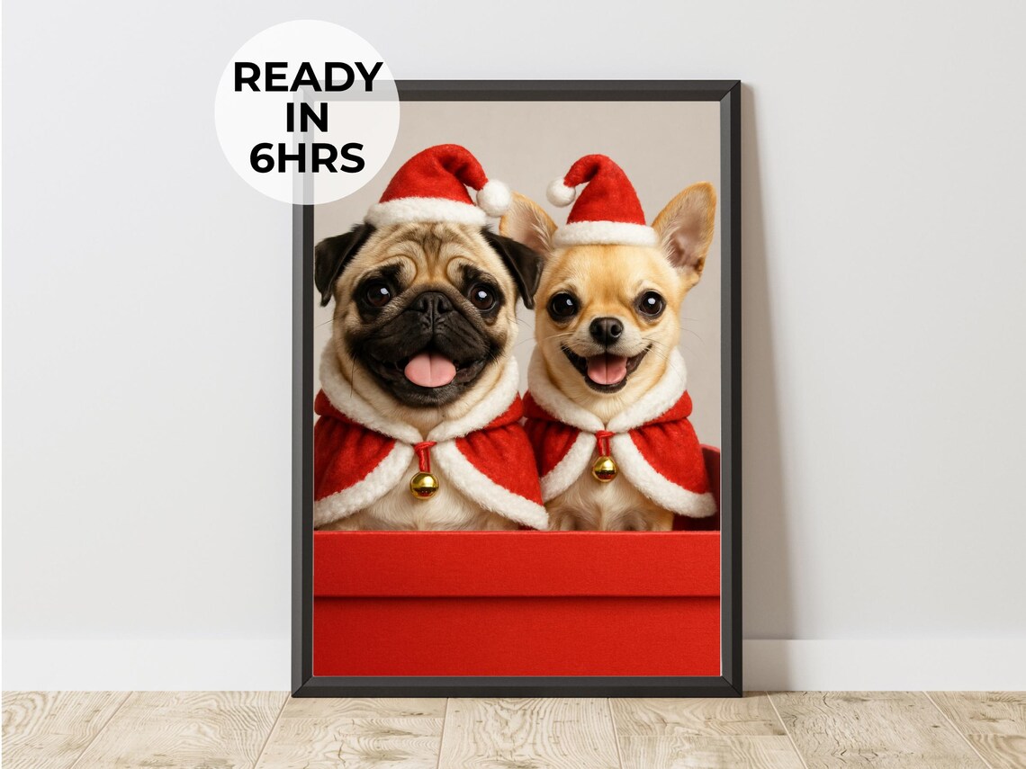 Custom Two Pet Portrait Christmas Gift Box Duo