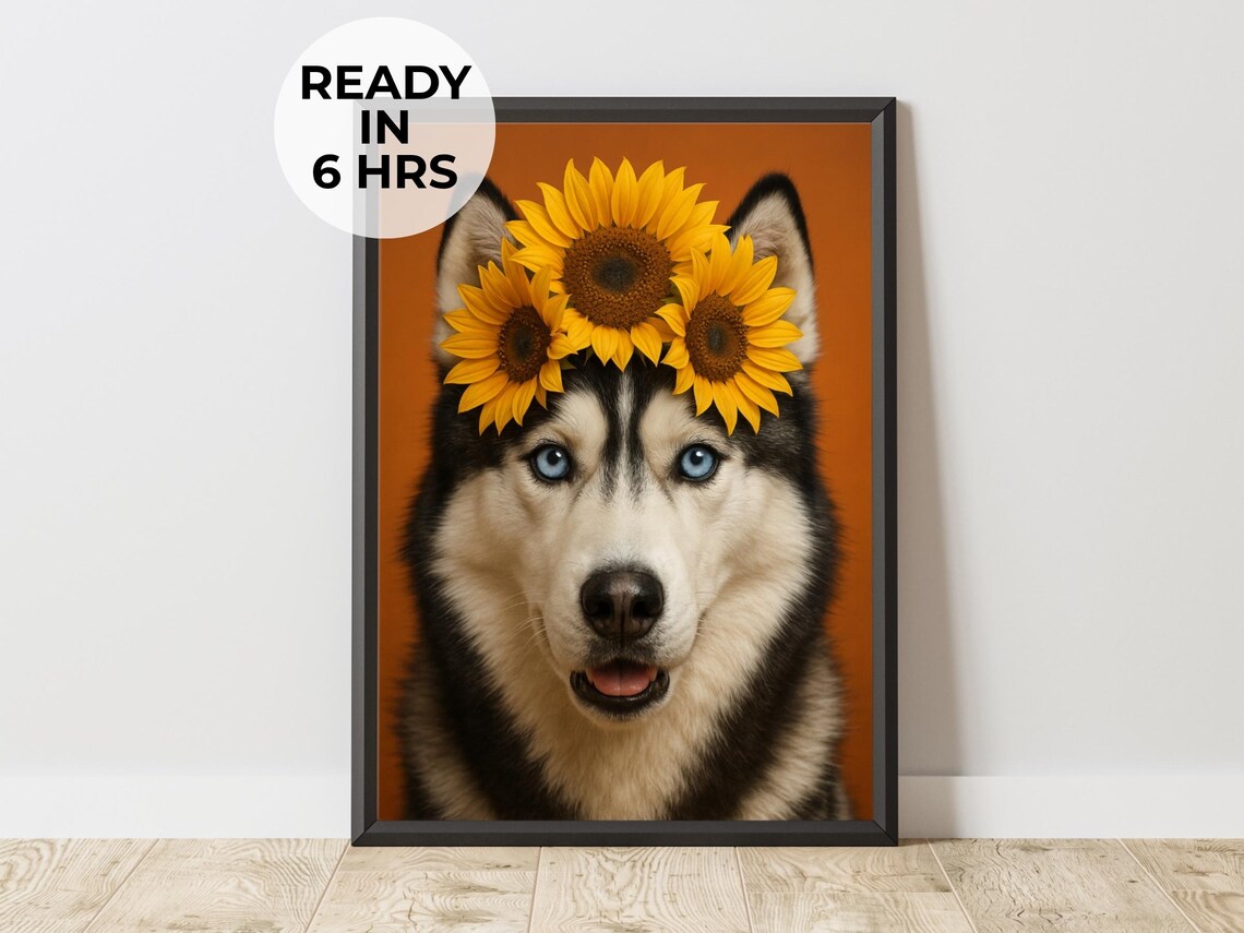 Fall Pet Portrait Sunflower Dog Art Print