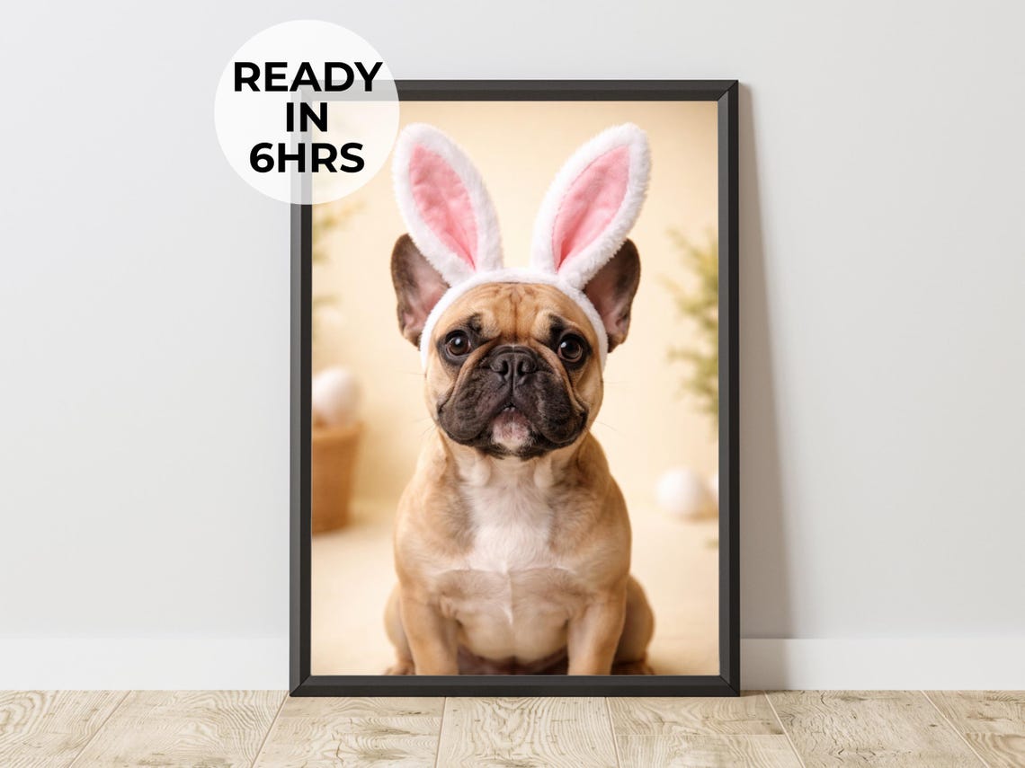 French Bulldog Wearing Bunny Ears Cute Easter Pet Portrait Poster