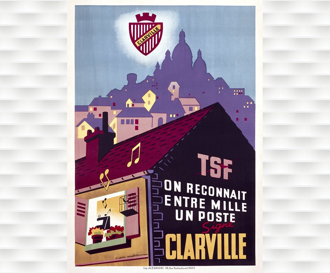 Clarville TSF Radio Montmartre Vintage French Electronics Poster