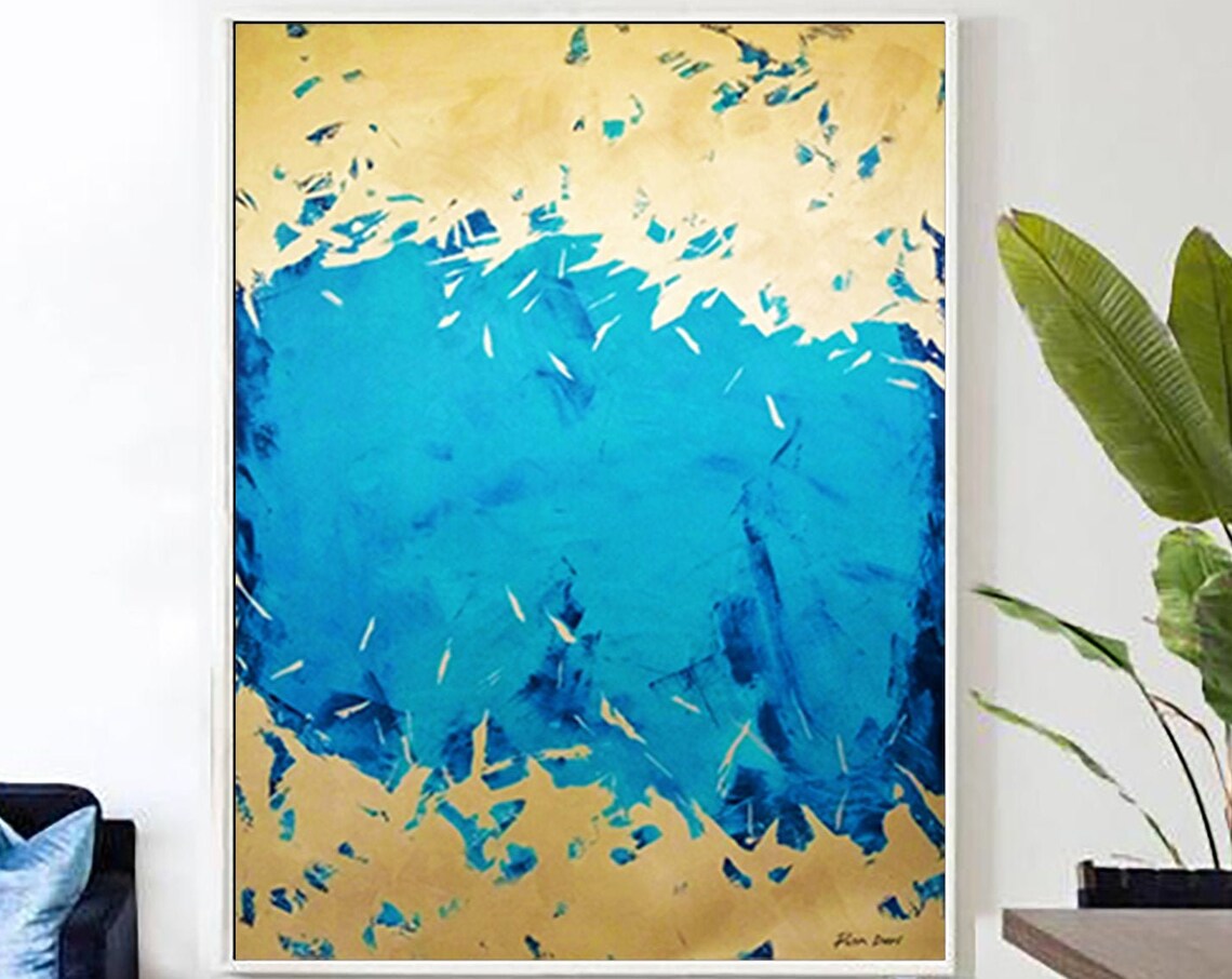 Energy Blue Minimalist Gold Painting, Abstract Art - Image 5