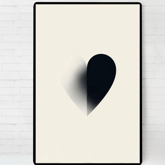 Black White Minimal Heart Poster Wall Art Instant
