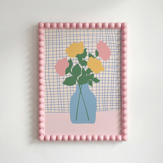 Danish Pastel Flower Vase Pink Bobble Frame Botanical Poster