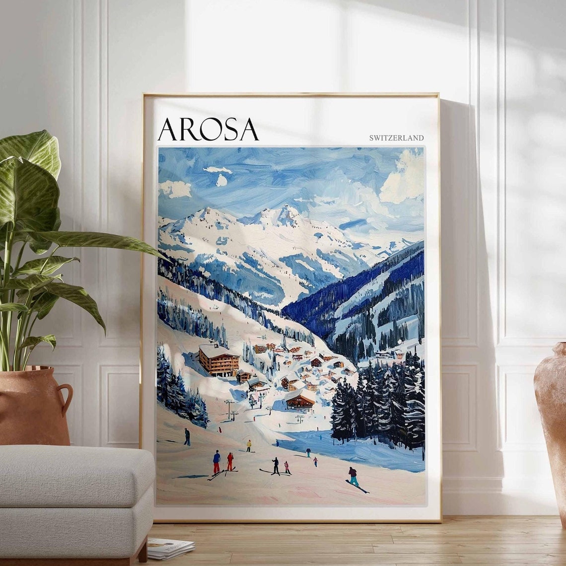 Skiing Travel Poster Arosa Poster Arosa Print Arosa Ski Print Skiing Art Mountain Decor Arosa Travel Print Winter Ski Art Arosa Art