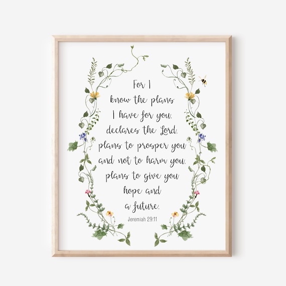 Jeremiah 29:11 Botanical Wreath Hope and a Future Scripture Decor Poster