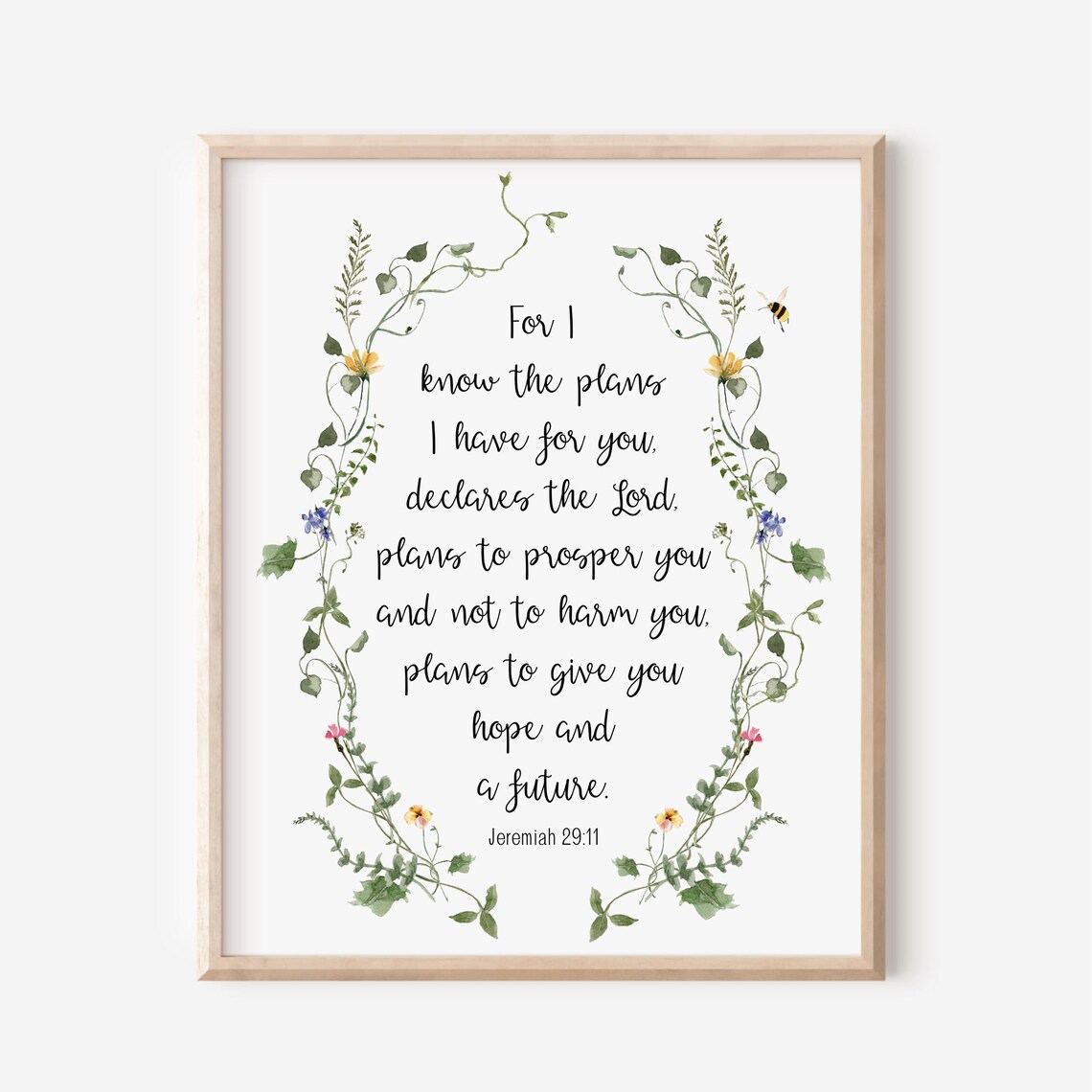 Jeremiah 29:11 Botanical Wreath Hope and a Future Scripture Decor Poster