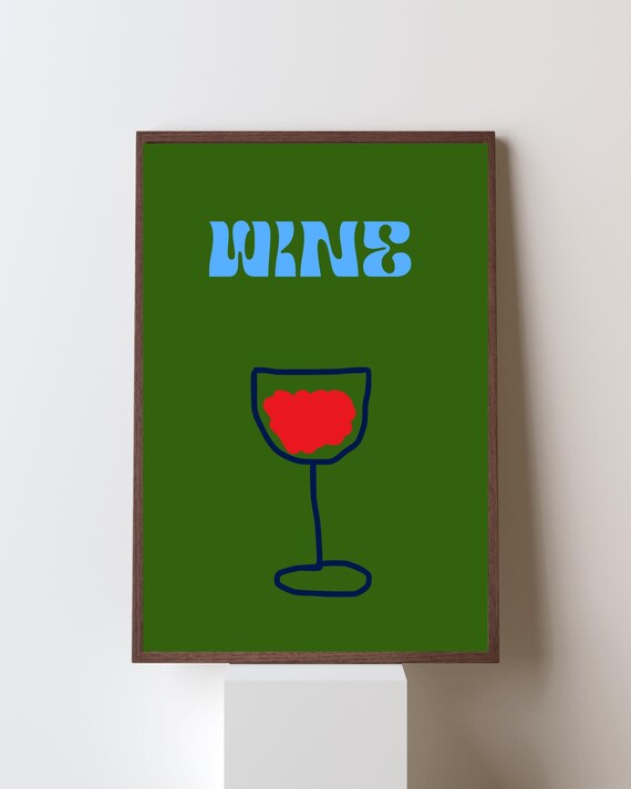 Wine Glass Art Print, Bold Minimalist Kitchen Decor