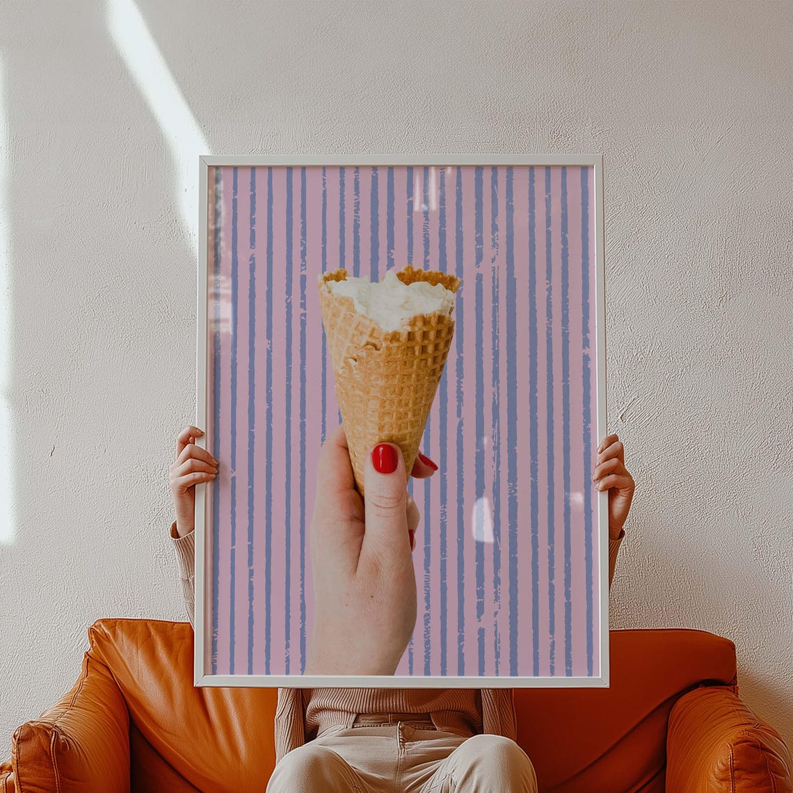 Ice Cream Cone Retro Minimal Dessert Art Print - Image 2