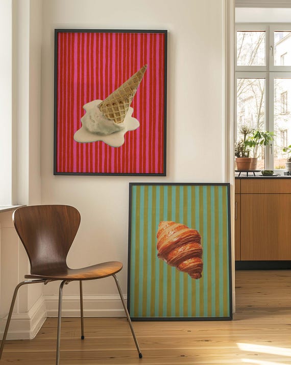 Ice Cream and Croissant Retro Kitchen Art Print