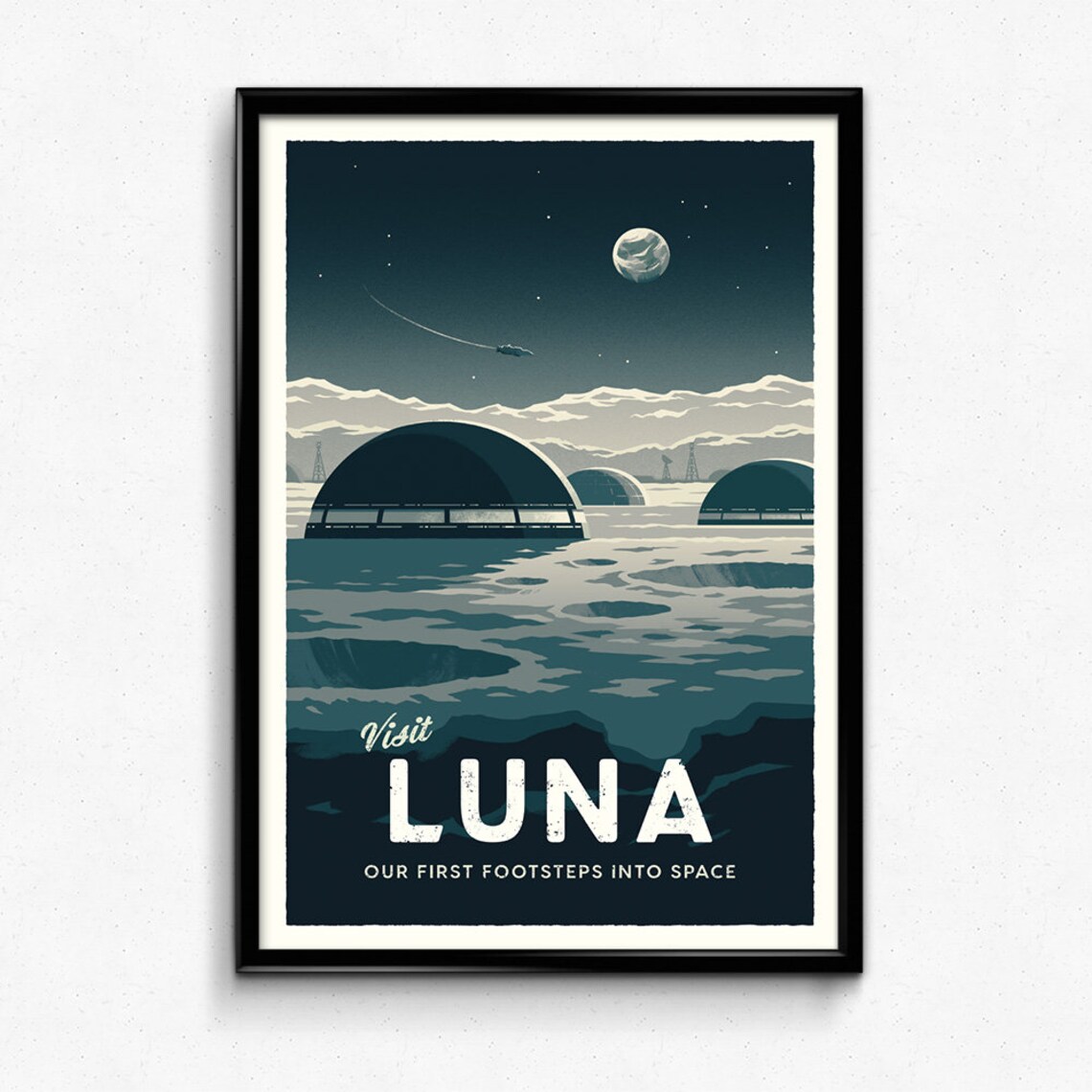 Luna Retro Travel Poster, Sci Fi Space Print