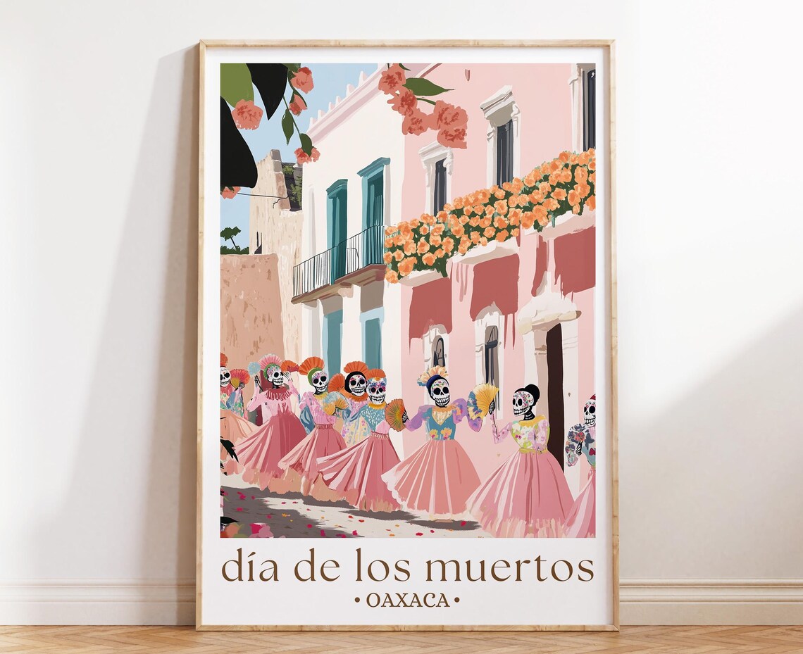 Oaxaca Dia de los Muertos Parade Marigold Skeletons Festival Poster