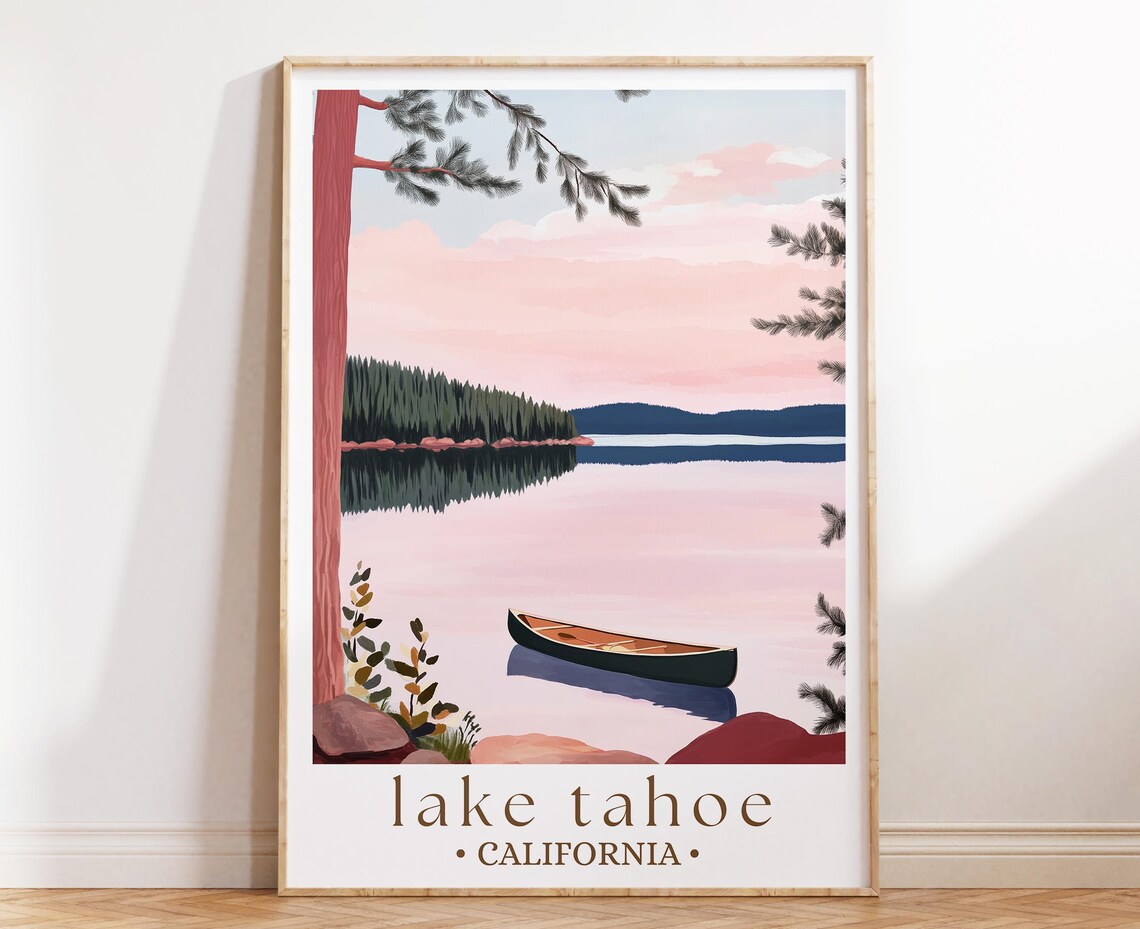 Lake Tahoe Travel Poster Scenic Mountain Lake Print Nature Landscape Art Outdoor Adventure Wall Decor Travel Gift