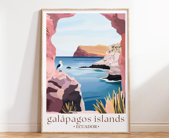 Galapagos Islands Travel Poster Tropical Wildlife Wall Art Illustrated Nature Print