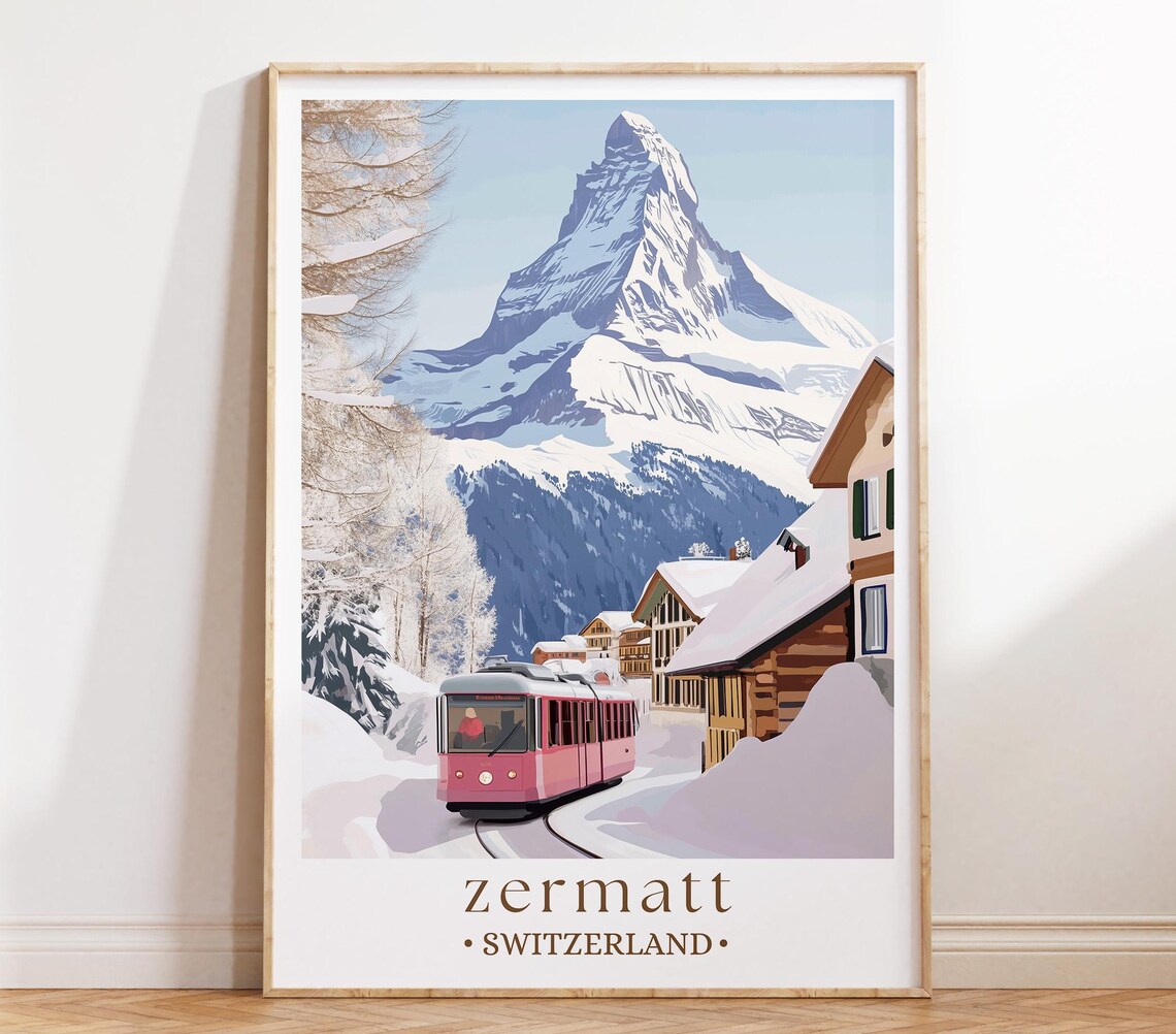 Zermatt Switzerland Travel Poster, Swiss Alps