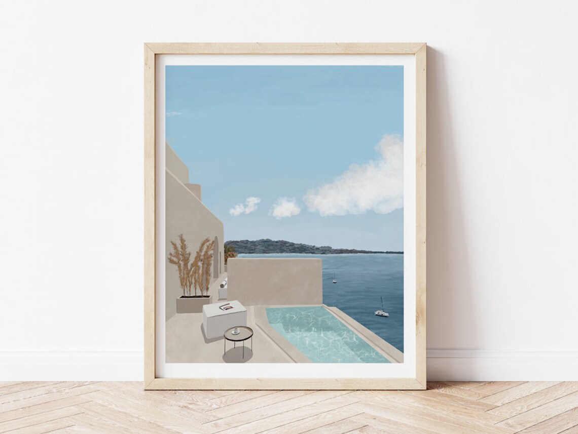 Santorini Greece Pool Travel Poster, Europe Art Print - Image 3