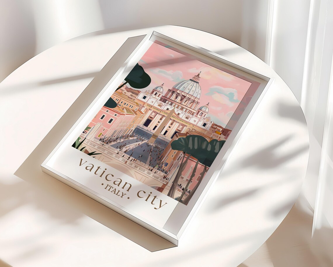 Vatican City St Peters Basilica Sunset View Pink Sky Travel Poster - Image 3
