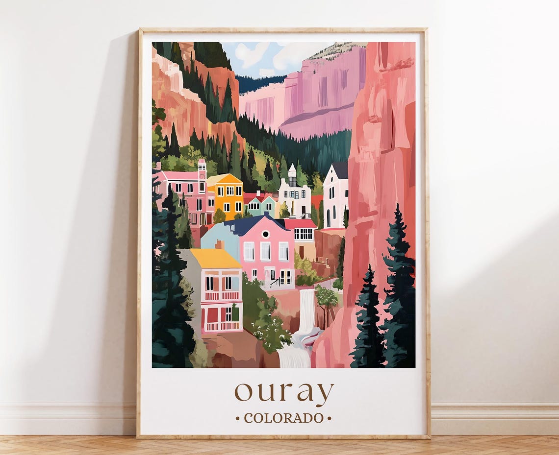Ouray Colorado Mountain Town Waterfall Red Rock Cliffs Poster