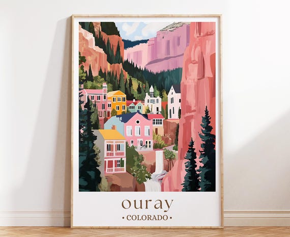 Ouray Colorado Wall Art Mountain Town Poster Scenic Travel Print Nature Landscape Illustration Rocky Mountains Decor