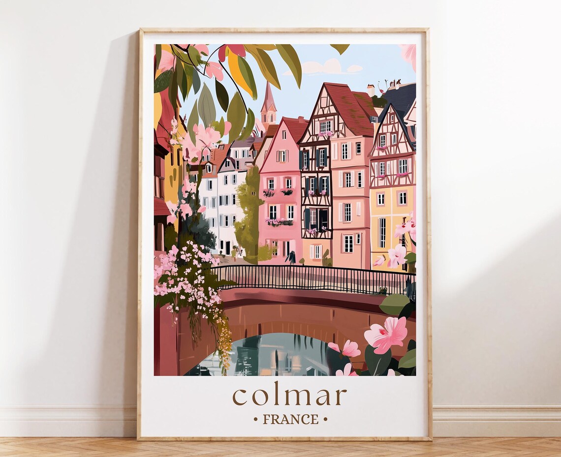 Colmar France Fairytale Half Timbered Village Bridge Travel Poster