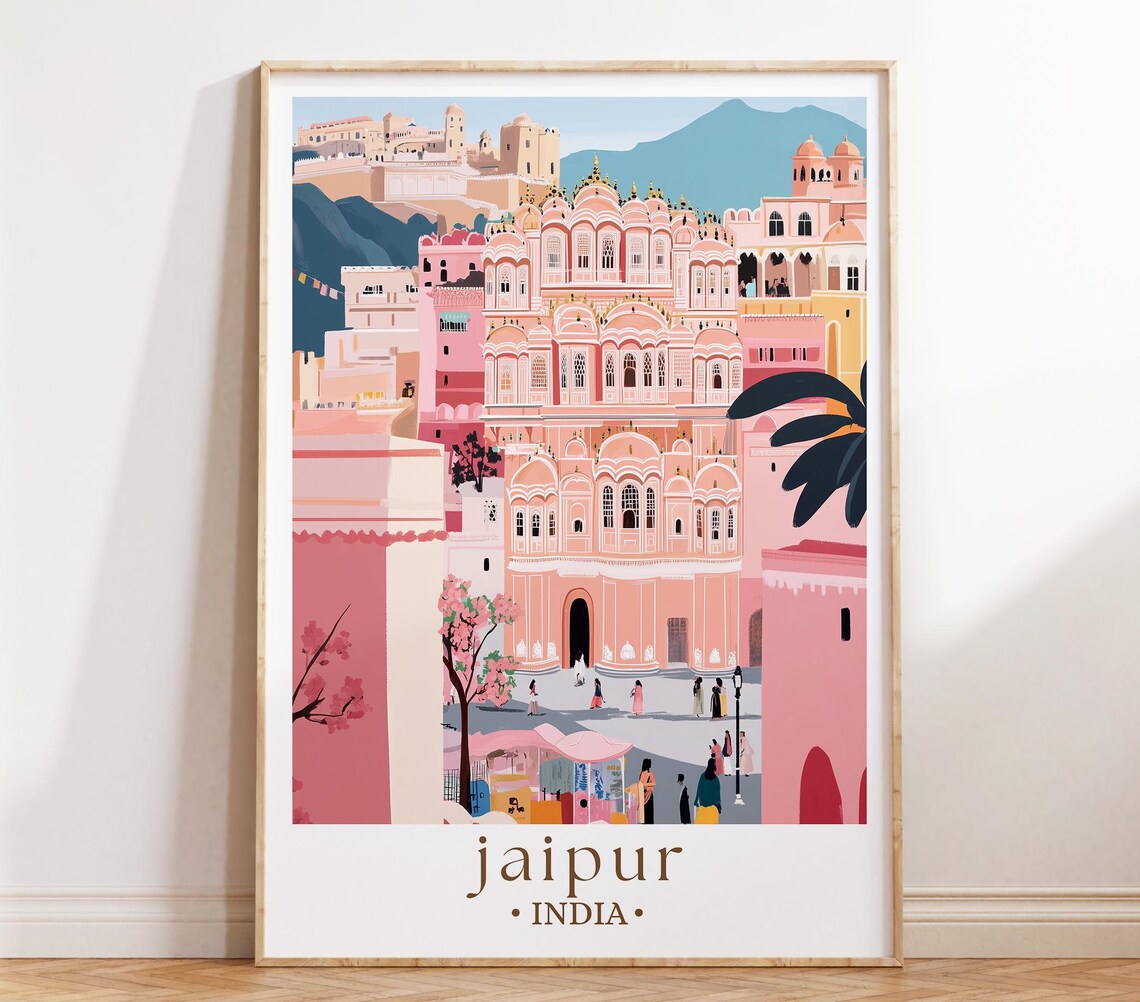 Jaipur India Pink City Travel Poster, Rajasthan