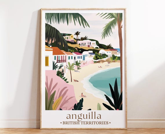 Anguilla Island Caribbean Travel Poster, Coastal Decor