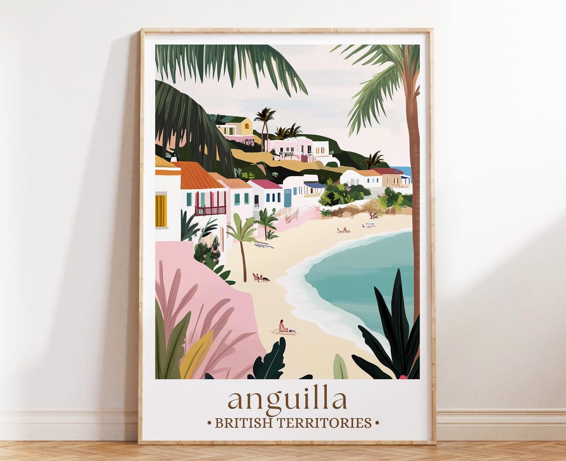 Anguilla Island Caribbean Travel Poster, Coastal Decor
