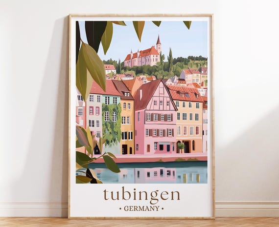 Tubingen Germany Travel Poster, Historic Riverfront