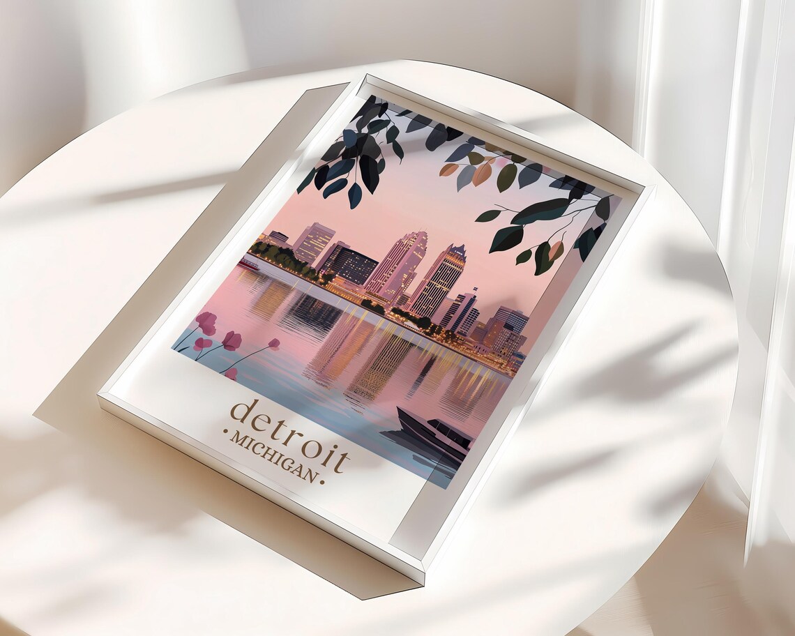 Detroit Skyline Dusk Travel Poster, Urban Nightscape - Image 3