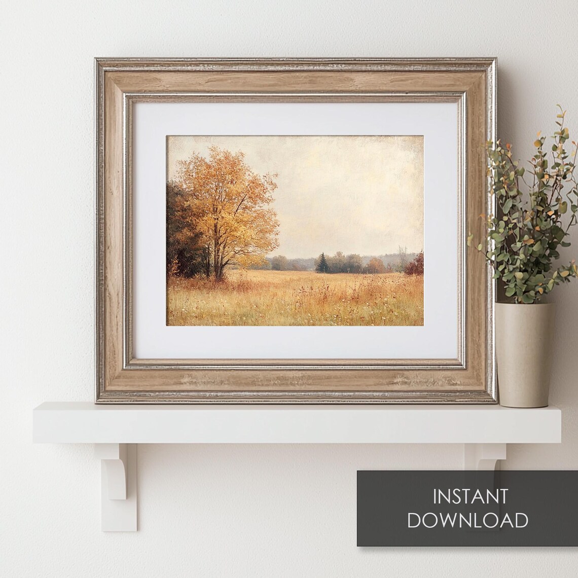 Autumn Golden Tree in a Wildflower Field Vintage Oil Painting Poster - Image 6