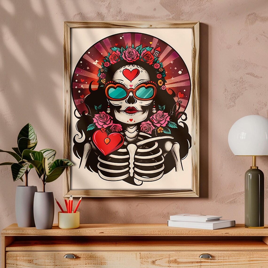 La Calavera Catrina Heart Sunglasses Roses Day of the Dead Skull Poster - Image 5