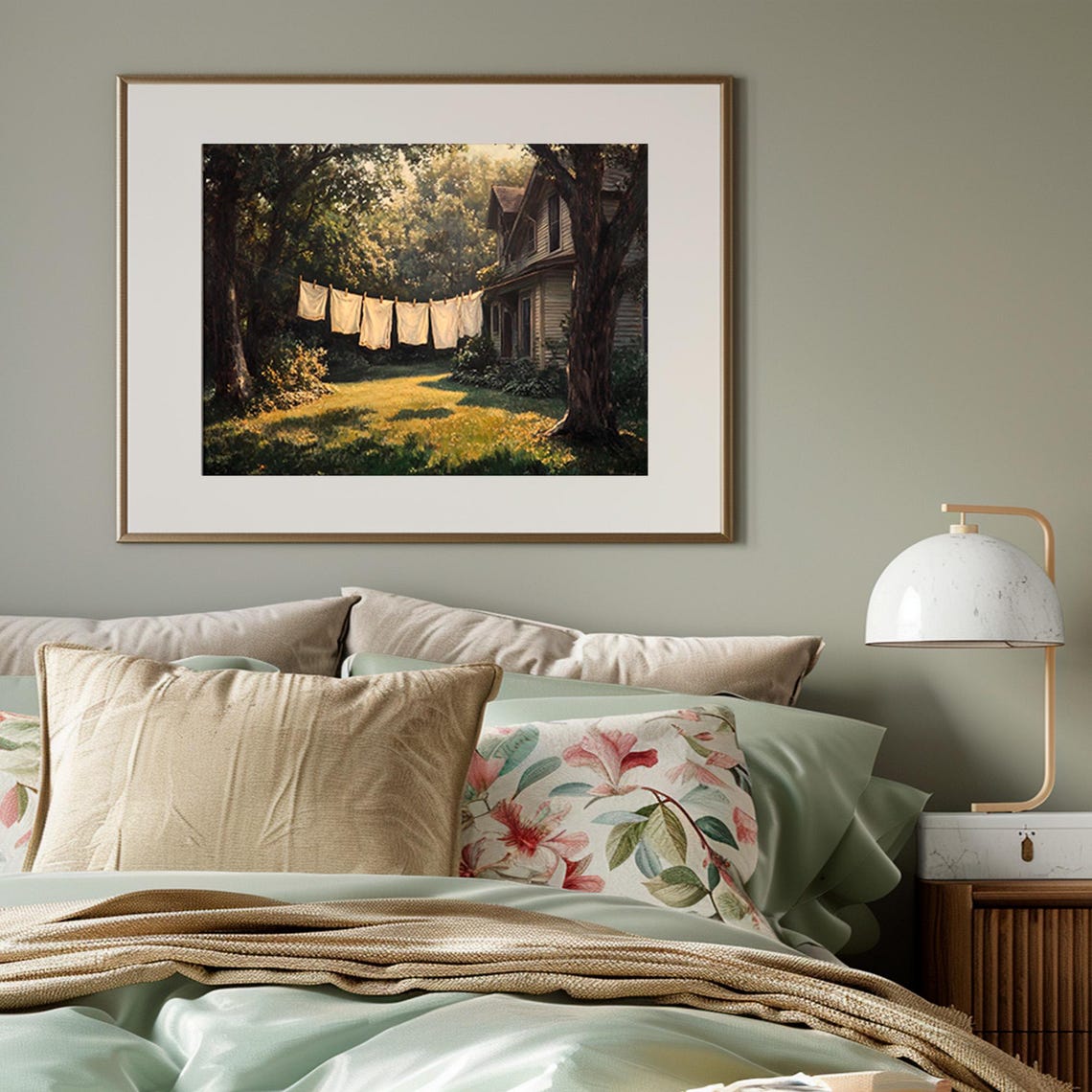 White Linens on a Clothesline Beside a Farmhouse Summer Evening Poster - Image 4