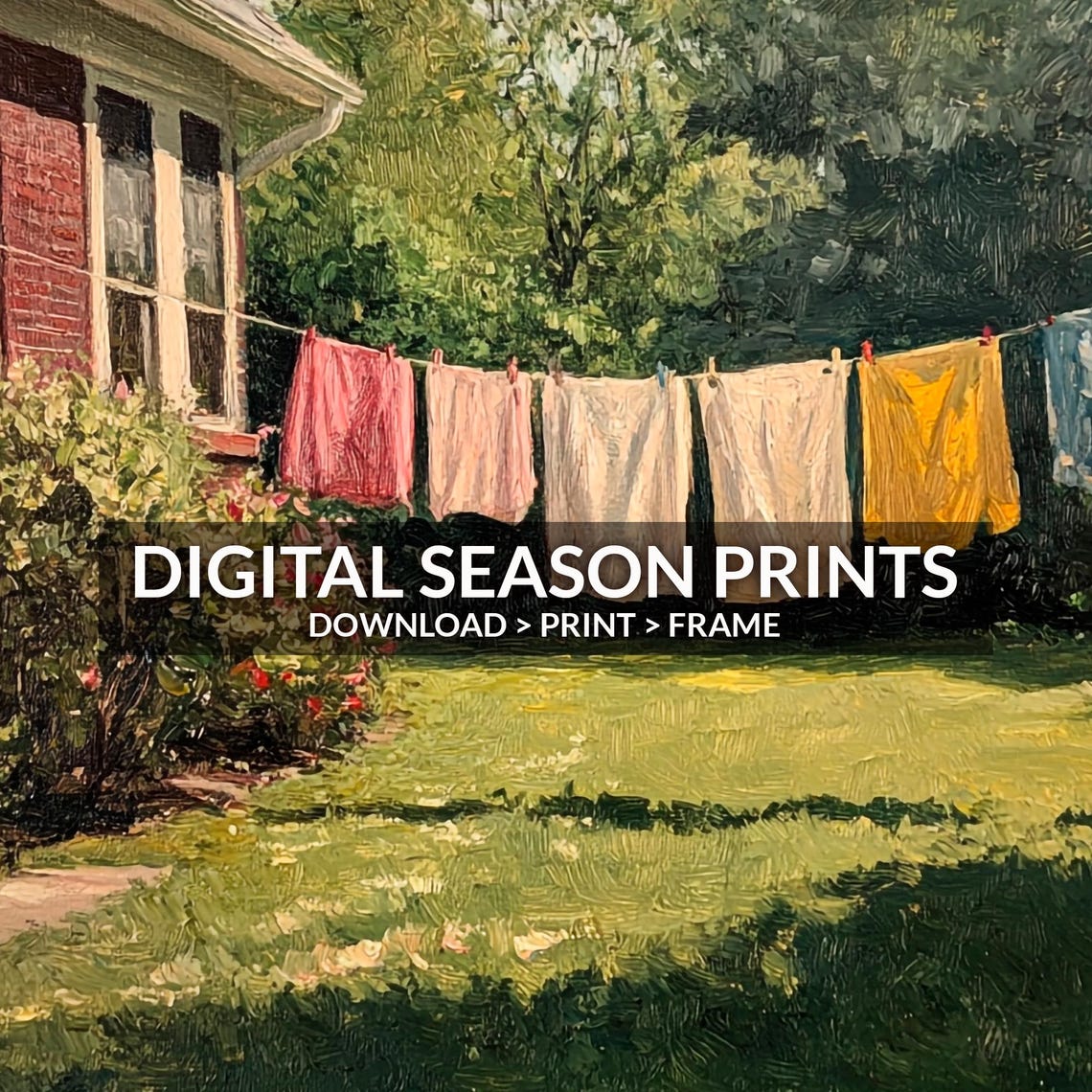 Sunny Clothesline With Laundry Behind A Brick Farmhouse Garden Poster - Image 6
