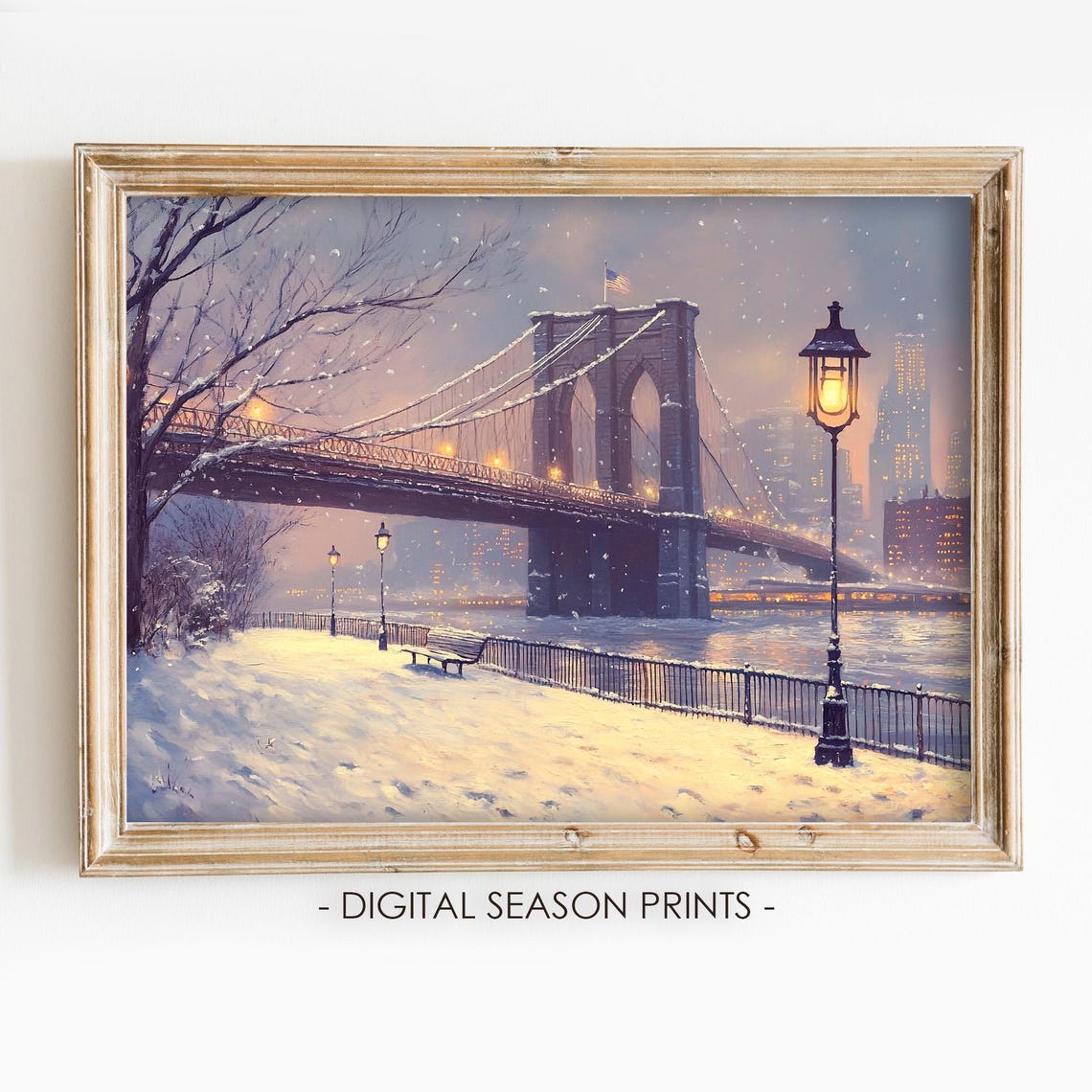 Brooklyn Bridge Snowy Evening Manhattan Skyline Winter Poster