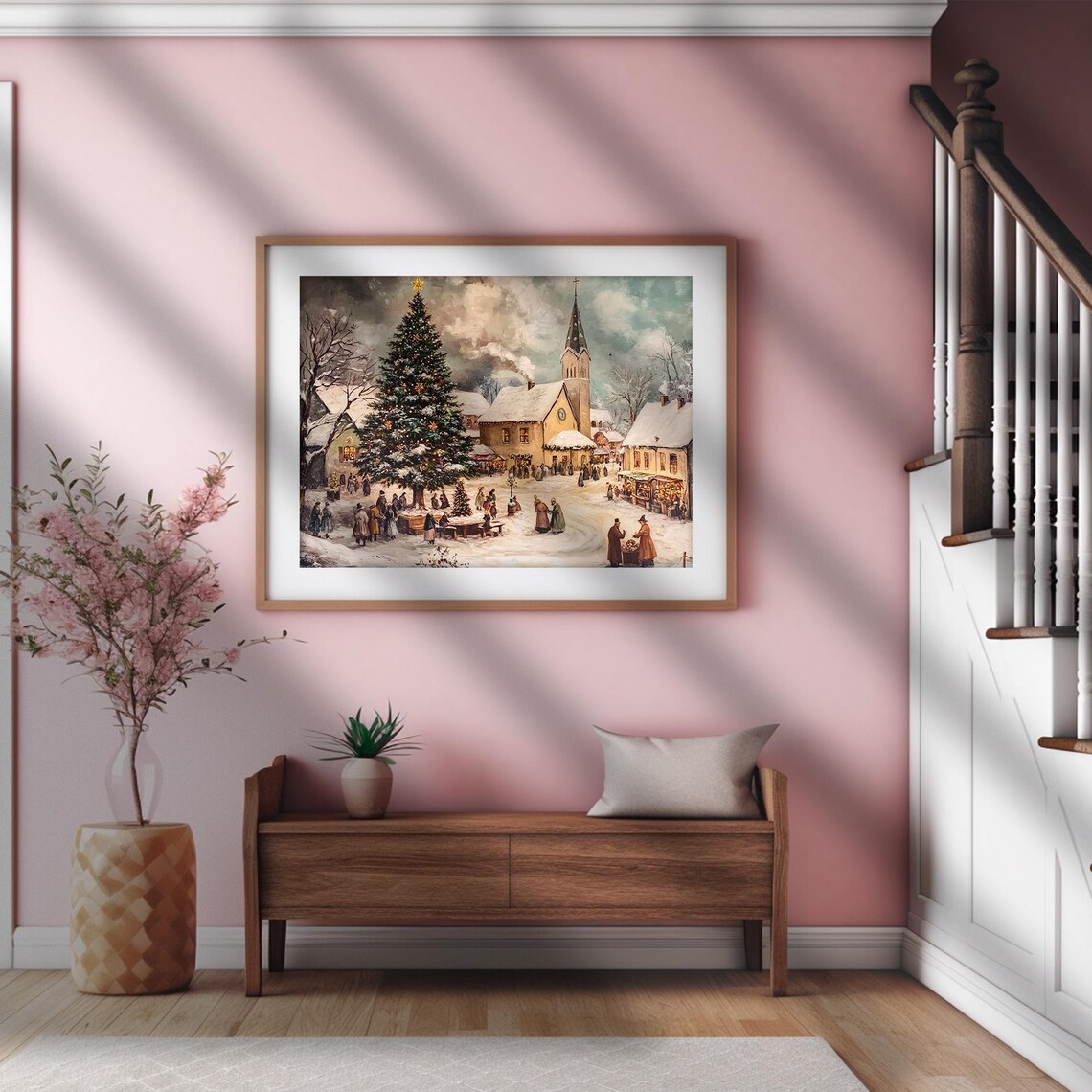Vintage Christmas Town With Church Art Print - Image 2