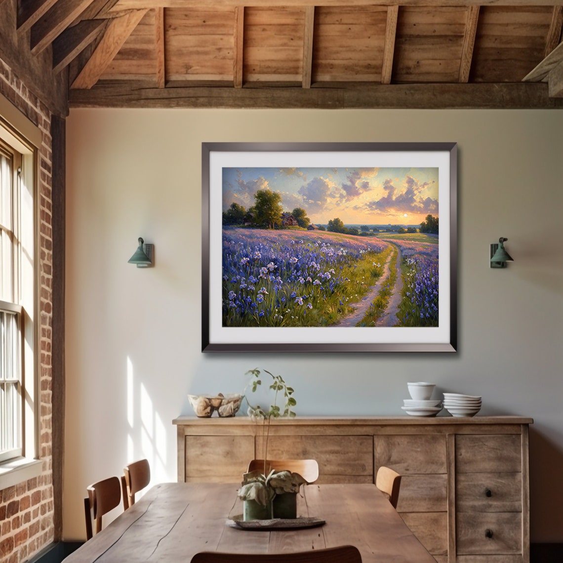 Evening at the Iris Field Purple Flowers Sunset Landscape Poster - Image 4