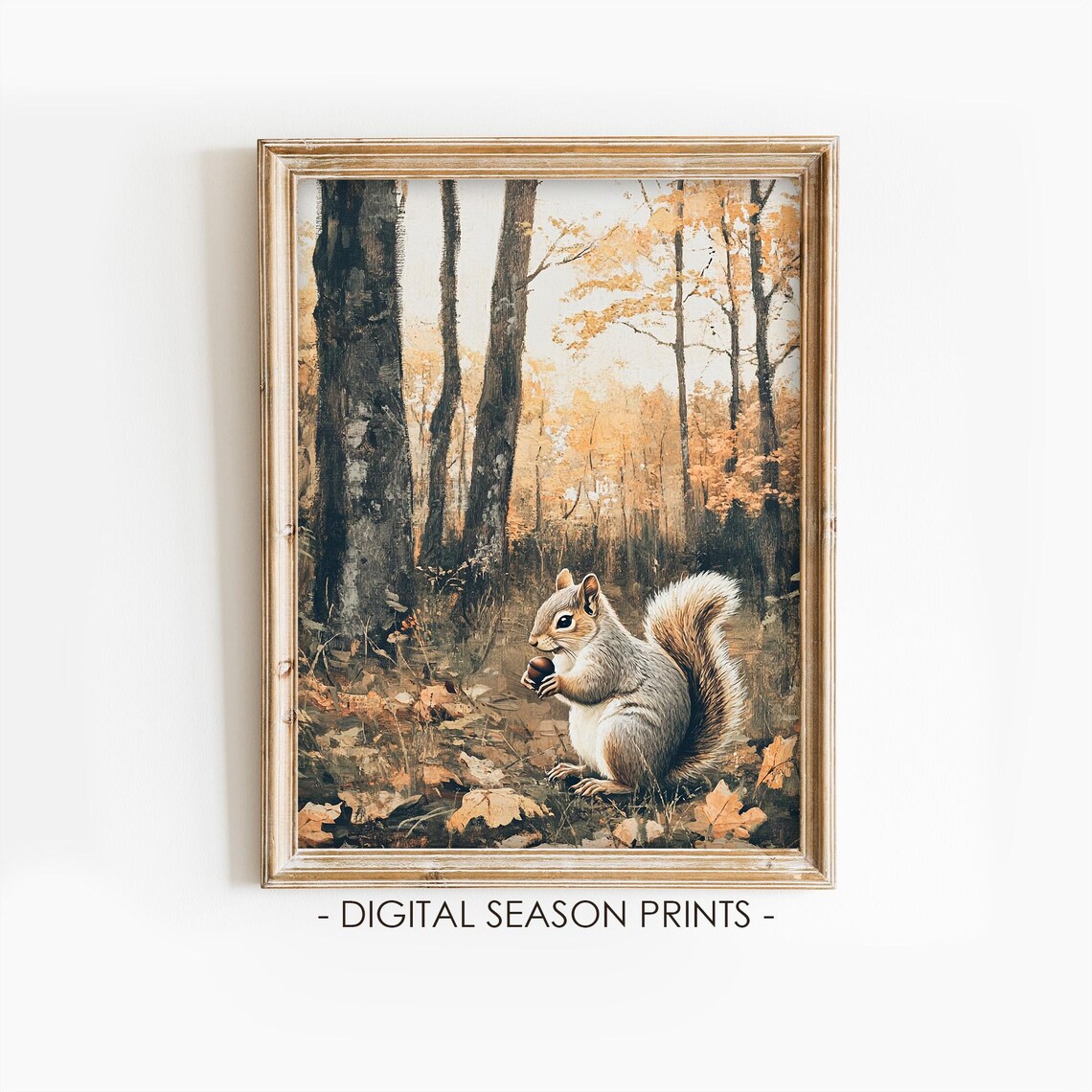 Squirrel Holding Acorn Golden Autumn Forest Vintage Woodland Animal Poster