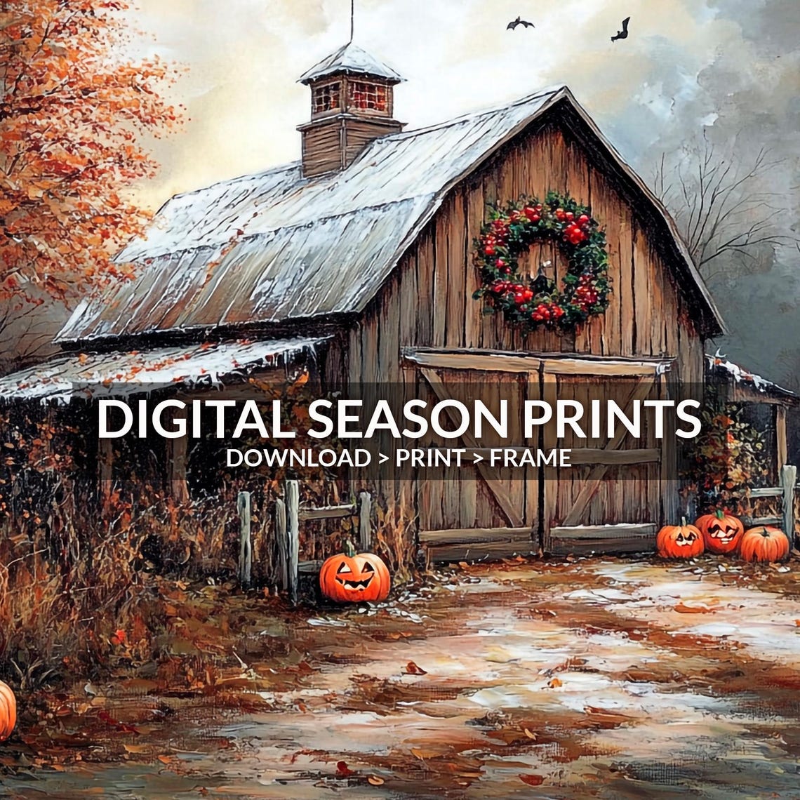 Rustic Barn Halloween Night Jack O Lantern Pumpkins Autumn Farm Poster - Image 6