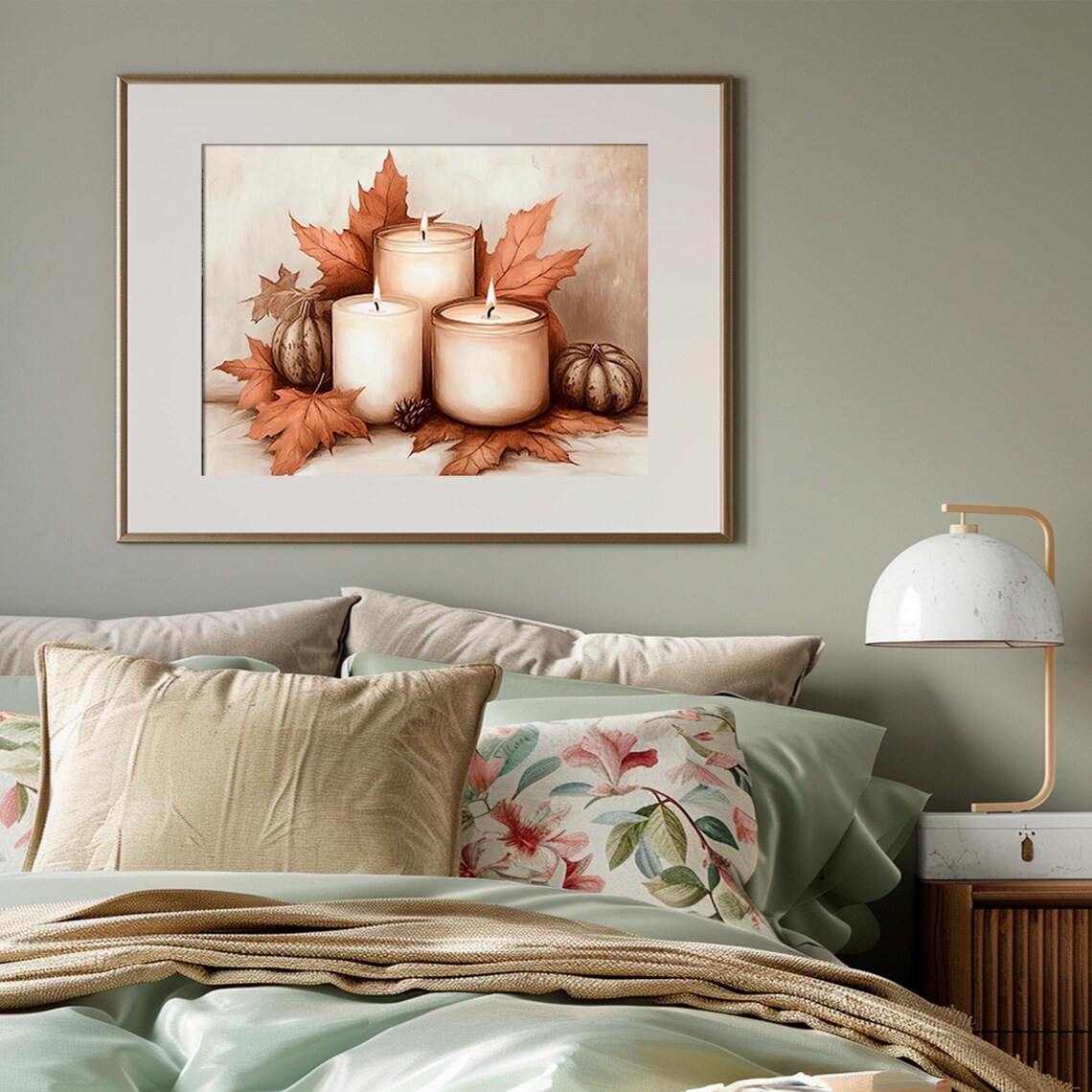 Fall Candles with Autumn Leaves Pumpkins Cozy Thanksgiving Poster - Image 3