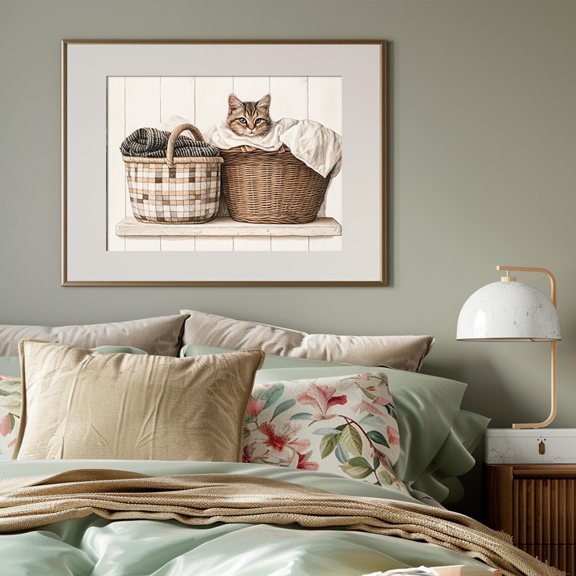 Cat Laundry Basket Vintage Farmhouse Art Print - Image 3