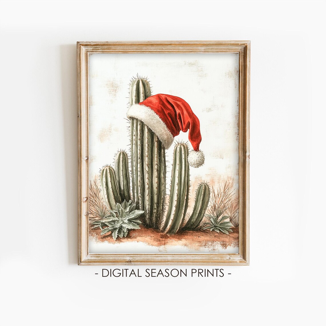 Saguaro Cactus Santa Hat Desert Christmas Southwest Fun Art Print