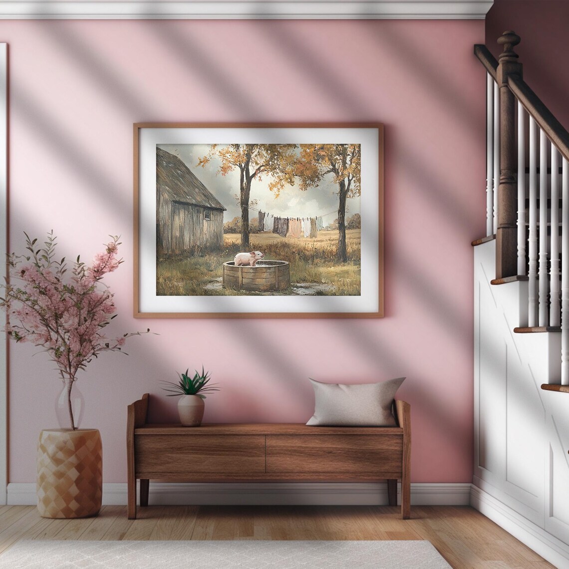 Pig Print, Vintage Farmhouse Country Cottagecore Art Print - Image 2